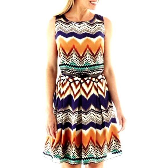 Isabel & Nina Fit & Flare Silky Dress – Blue Geometric , Size 10, NWT - Picture 1 of 9